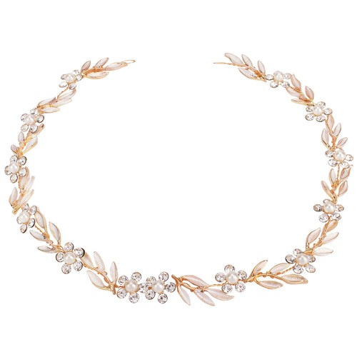 Didder Bride Wedding Hair Vine Headband Leaf Pearl Crystal Gold Bridal Hair Accessories Flower Headband Wedding Hair Accessories for Brides Headpiece Jewelry for Women Girls (Gold)