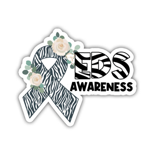 FANILA (3 Pcs) - EDS Awareness Ribbon Sticker, Floral Ribbon Ehlers Danlos Syndrome Awareness Strong Zebra - Gift Decoration for Car Bumper Water Bottle Laptop Window Helmet Wall, Stickers 3''x4''