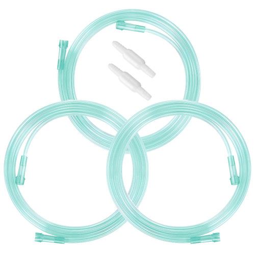 3 Pack Oxygen Tubing with 2pcs Oxygen Tubing Connector - 7Ft Premium Green Oxygen Tubing Crush Resistant Non-Kinking Oxygen Tubes