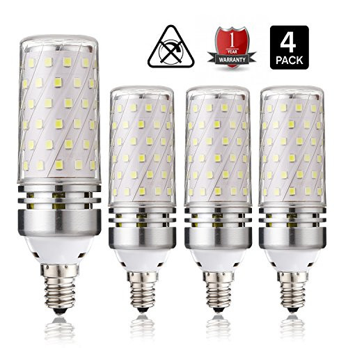 12W LED Bulbs,E12 LED Candelabra Light Bulbs 100 Watt Equivalent, 1000lm, Daylight White 6000K LED Chandelier Bulbs, Decorative Candle Base E12 Non-Dimmable LED Lamp, Pack of 4