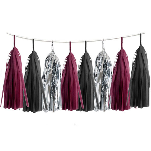 15PCS Burgundy Black Silver Grad Party Decoration Maroon Graduation Tissue Paper Balloon Tassel Garland Banner Party Streamer Backdrop Birthday Wedding Bridal Shower Decor