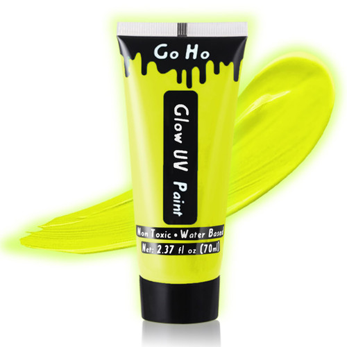 Go Ho Neon Yellow Body Paint Washable(2.37oz,70ml),Glow UV Blacklight Face Paint,Water Based Neon Fluorescent Yellow Face Paint for Adults Children SFX Cosplay Costumes Festivals Halloween Makeup Go Ho Neon Yellow Body Paint Washable(2.37oz,70ml),Glow UV Blacklight Face Paint,Water Based Neon Fluorescent Yellow Face Paint for Adults Children SFX Cosplay Costumes Festivals Halloween Makeup