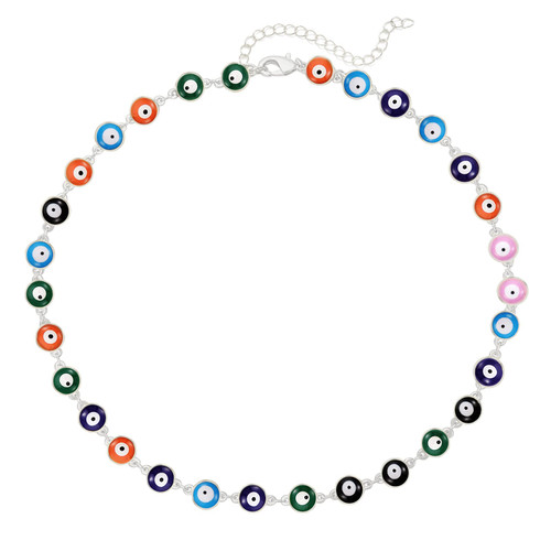 Evil Eye Choker Necklace Evil Eye Minimalist Necklace Protect Lucky Necklace for Women Men (evil eye choker silver)