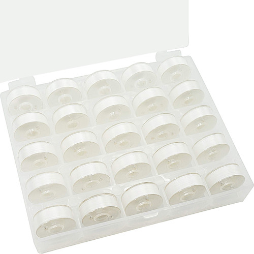 New brothread 25pcs Type L (SA155) Size White Prewound Bobbin Thread Plastic Side for Particular Embroidery and Sewing Machines - 60 Weight
