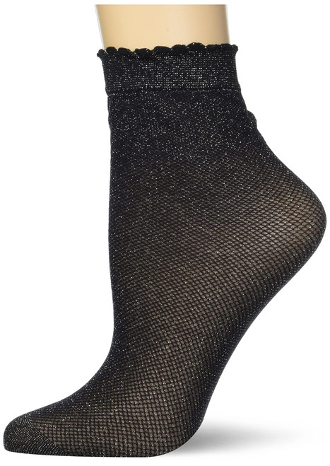 Pretty Polly Women's Sheer Sparkly Mesh Anklet, Black (Black/Silver), One Size, 1 Piece