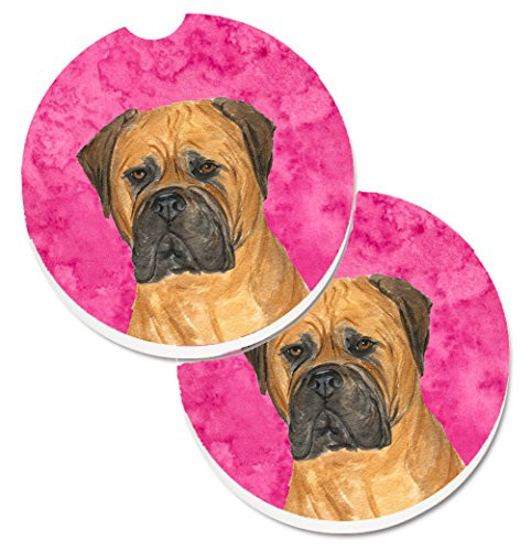 Caroline's Treasures Pink Bullmastiff Set of 2 Cup Holder Car Coasters SS4793-PKCARC, 2.56, Multicolor