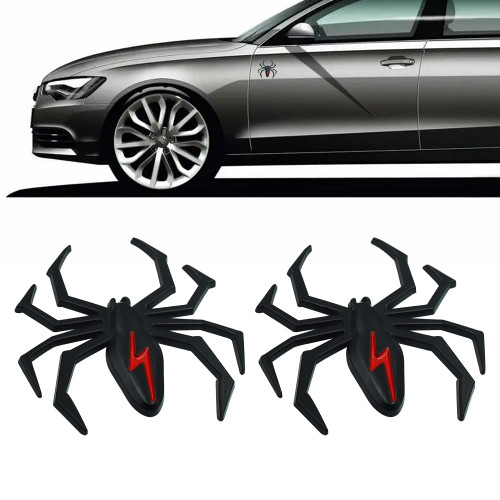 2Pcs Car 3D Logo Metal Spider Emblem Badge Sticker, Nawpheki Self Adhesive Black Spider Badge Cartoon Premium Automotive Motorcycle Decals