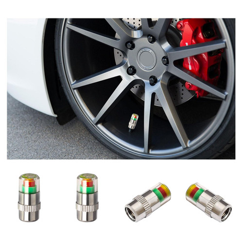 Ziciner 4 PCS Tire Pressure Monitor Valve Stem Caps, 2.4 Bar 36 PSI Car Tire Pressure Monitor Sensor Indicator with 3-Color Eye Alert, Universal Valve Stem Caps for Cars, SUVs, Trucks (Silver)