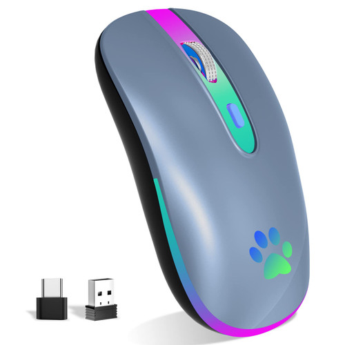 FUWANG Wireless Mouse,Rechargeable LED Wireless Bluetooth Mouse,Portable USB Optical 2.4G Wireless Bluetooth Two Mode Computer Mice with USB & Type-c Receiver(Blue)