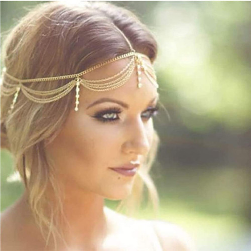 GORTIN Wedding Head Chain Gold Boho Head Chain Jewelry Rhinestones Headband Hair Pieces Crystal Head Chains Festival Halloween Costume Hair Jewelry for Women and Girls