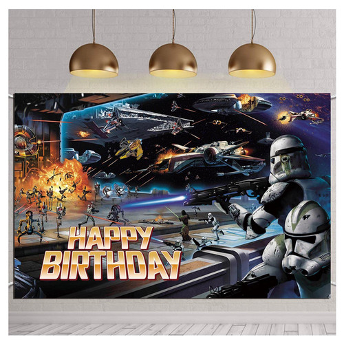 Happy Birthday Photography Backdrops 7x5ft Universal Outer Space Galaxy Wars Photo Backgrounds for Kids Boys Birthday Party Decoration Banner