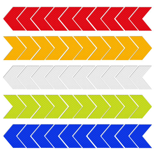 Chihutown 50pcs Visibility Reflective Stickers Arrow Shape, 5 Colors Reflective Tape, Reflective Decals, Night Visibility Warning Adhesive Stickers Waterproof Safety Tape for Car Bicycle Helmets