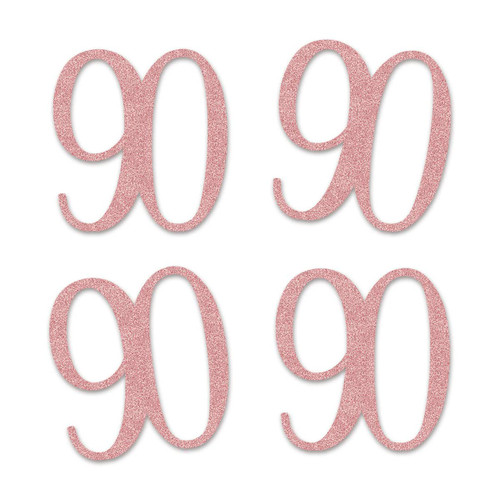 Rose Gold 90 Cut-Out Numbers, 90th Glitter Birthday Party Anniversary Decorations DIY Essentials