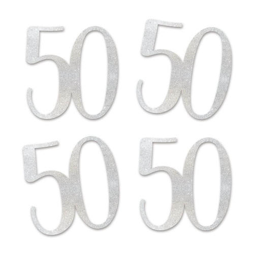 Silver Glitter 50 Cut-Out Numbers, 50th Birthday Party Anniversary Decorations DIY Essentials