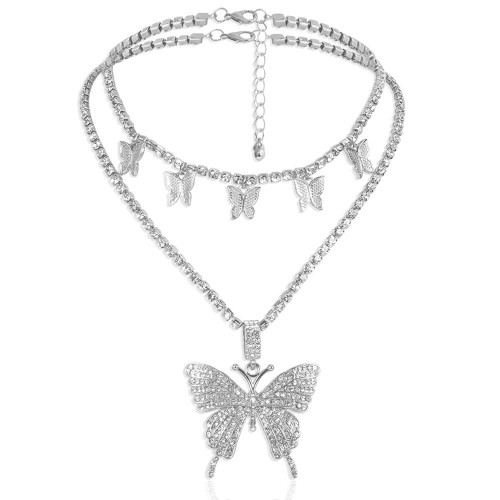 Statment Big Butterfly Pendant Necklace Rhinestone Chain Silver for Women Girl Bling Bling Chain Shiny Crystal Choker Necklace Jewelry Gifts Statment Big Butterfly Pendant Necklace Rhinestone Chain Silver for Women Girl Bling Bling Chain Shiny Crystal Choker Necklace Jewelry Gifts