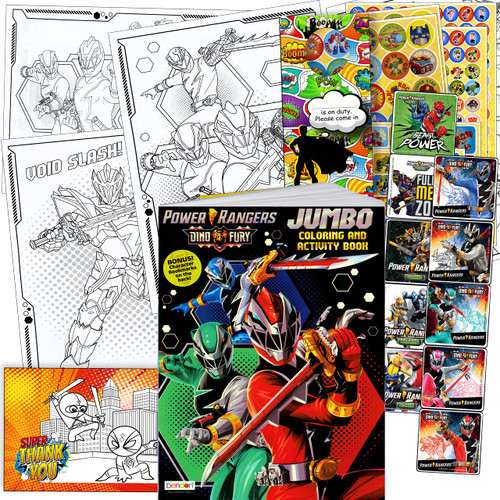 Trisens Power Rangers Dino Charge Coloring Book and Stickers Super Set Bundle ~ Dino Chargers Coloring Book with Power Rangers Dino Chargers Stickers & Specialty Door Hanger (W13)