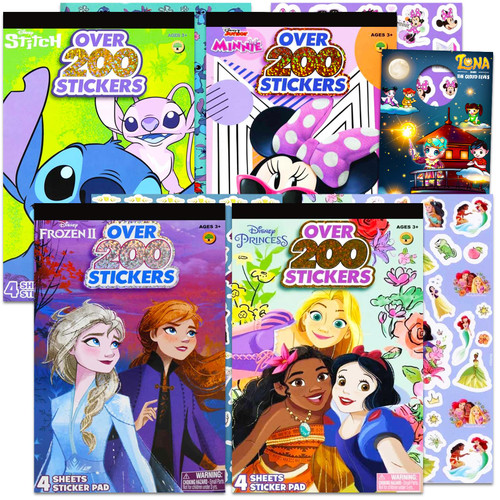 Mega Disney Sticker Set for Girls - Bundle with Over 800 Disney Stickers Featuring Princesses, Frozen, Minnie Mouse, and Stitch | Bulk Disney Stickers for Kids