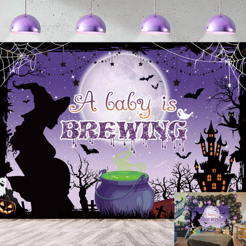 Halloween Baby Shower Backdrop with Magic Theme A Baby is Brewing Background 7x5FT Halloween Party Decoration Witch Theme Photo Studio Props (84x60 inch) Halloween Baby Shower Backdrop with Magic Theme A Baby is Brewing Background 7x5FT Halloween Party Decoration Witch Theme Photo Studio Props (84x60 inch)