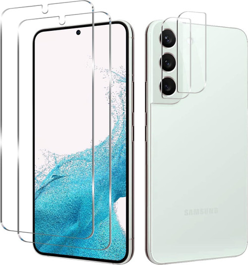 [2+2 Pack] Galaxy S23 Screen Protector, 2 Pack Tempered Glass Screen Protector +2 Pack Tempered Glass Camera Lens Protector,9H Tempered Glass, Ultrasonic Fingerprint Support, HD Clear Scratch Resistant for Samsung Galaxy S23 5G Glass Screen Protector
