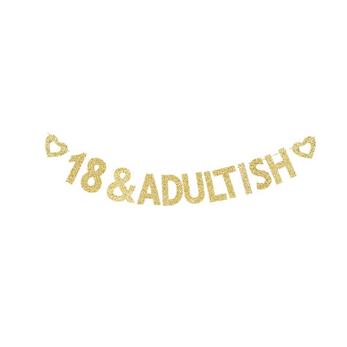 18 & Adultish Banner, 18 Years Old Birthday Party Decorations, Happy 18th Birthday Garland Gold Gliter Paper Signs 18 & Adultish Banner, 18 Years Old Birthday Party Decorations, Happy 18th Birthday Garland Gold Gliter Paper Signs