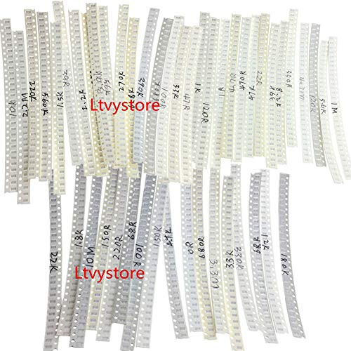 SMD 0805 Resistor Kit,Ltvystore SMD Chip Fixed Resistor Assortment Set 0805 1% 1/8W 0.125W O Ohm - 10M Ohm Resistors Assorted, 50 Value 1500PCS Arduino DIY Resistor Sample Kit