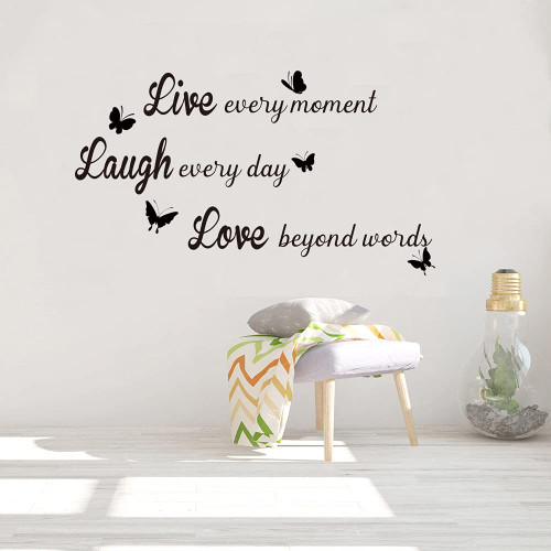 Summerjokes Live Every Moment Laugh Every Day,Love Beyond Words Inspiring Funny Wall Sticker Decal Vinyl Sticker, Family Living Room Kitchen Dining Room Bedroom Couple Romantic Marriage Cafe Library Art Wall Decoration