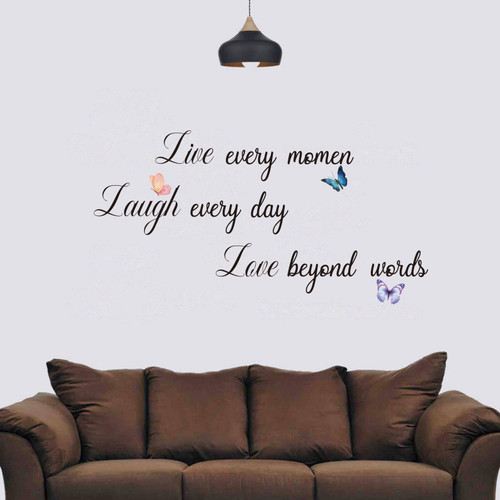 Summerjokes Live Every Moment, Laugh Every Day,Love Beyond Words Inspiring Funny Wall Sticker Decal Vinyl Sticker, Family Sitting Room Bedroom Office Cafe Restaurant Kitchen Library Artistic Wall Decoration