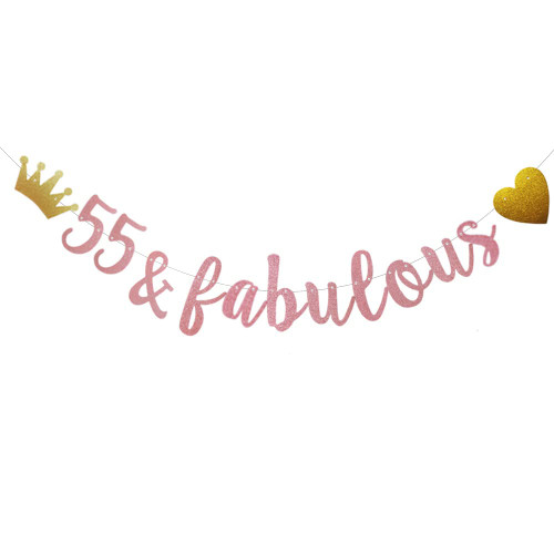 55 & Fabulous Banner, Pre-Strung, No Assembly Required, Funny Rose Gold Paper Glitter Party Decorations for 5t5h Birthday Party Supplies, Letters Rose Gold,ABCpartyland