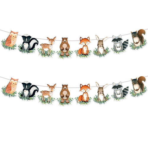 2Pcs Woodland Animals Baby Shower Garland Banner Woodland Animals Baby Shower Decorations Woodland Birthday Decorations Woodland Theme Baby Shower Decorations