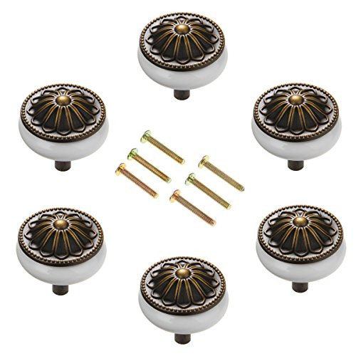 Corasays Antique Bronze Ceramic Drawer Cupboard Pulls Handles Wardrobe Drawer Cabinet Door Kitchen Knobs and Handles, Pack of 6 (White)