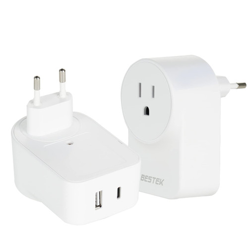 European Travel Plug Adapter, BESTEK International Power Plug with USB+Type C PD20W Outlet Adaptor Charger for US to Most of Europe EU Iceland Spain Italy France Germany (2 Pack)