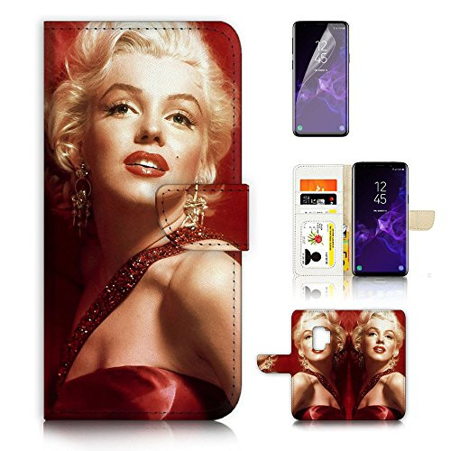 (For Samsung Galaxy S9) Flip Wallet Case Cover & Screen Protector Bundle - A21329 Marilyn Monroe
