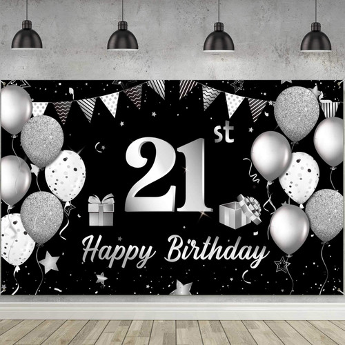 Happy 21st Birthday Backdrop Banner Extra Large Fabric 21st Birthday Sign Poster Photography Background 21 Years Old Birthday Photo Booth Backdrop for 21st Party Decorations 72.8 x 43.3 Inch