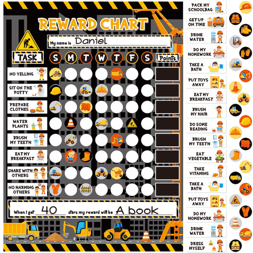 BeYumi 22Pcs Construction Truck Behavior Reward Charts Dry Erase Responsibility Incentive Charts with Reward Stickers Routine Daily Chore Charts for Toddlers Multiple Kids Home Family Classroom Using