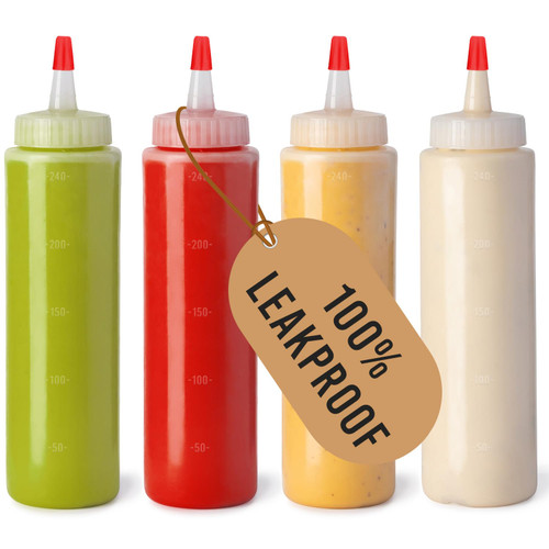Norcalway Condiment Squeeze Bottles for Liquids - 8Oz Squeeze Bottle | BPA Free Plastic Condiment Bottles for Syrup, Ketchup, Sauces, Dressing, Oil, Honey | Squirt Bottles for Liquids