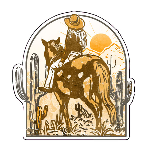 Wickedgoodz Cowgirl Desert Sunset Vinyl Decal - Western Bumper Sticker - for Laptops Tumblers Windows Cars Trucks Walls