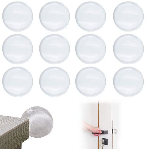 12 PCS Door Knob Wall Shield, DaKuan Transparent Round Soft Rubber Wall Protector with Self Adhesive Door Stoppers 1.57 Inch