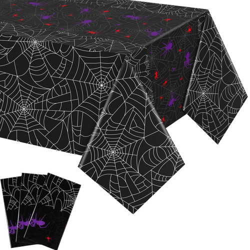 Peryiter 3 Pcs Halloween Tablecloth Spider Web Plastic Rectangle Table Cloth 54 x 108 Inch Waterproof Spider Web Table Cloth Disposable Cobweb Table Cover for Home Halloween Party Decorations Supplies