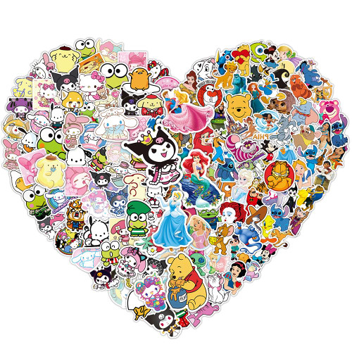200pcs Japanese Anime Mix Stickers,Sanrio Mix Disney Stickers for Kids,Cute Cartoon Characters Stickers,Waterproof Vinyl Stickers for Water Bottle Laptop, Teens,Adults (Sanrio Mix)