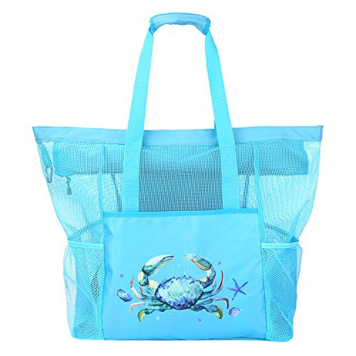 Beach Bag Tote Waterproof XXL Mesh Beach Bag with Zipper, Oversized Toy Tote Bag with Pockets Lightweight