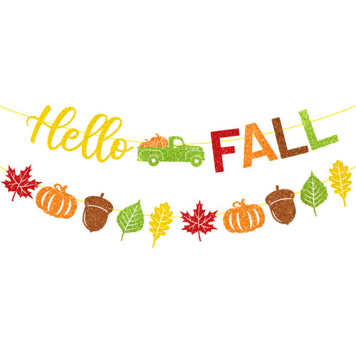 CAVLA Glitter Hello Fall Banner with Pumpkin Truck Signs and Colorful Glittery Maple Leaves Pumpkin Acorns Banner Autumn Harvest Garland Banner Fall Thanksgiving Party Fireplace Mantle Decorations CAVLA Glitter Hello Fall Banner with Pumpkin Truck Signs and Colorful Glittery Maple Leaves Pumpkin Acorns Banner Autumn Harvest Garland Banner Fall Thanksgiving Party Fireplace Mantle Decorations