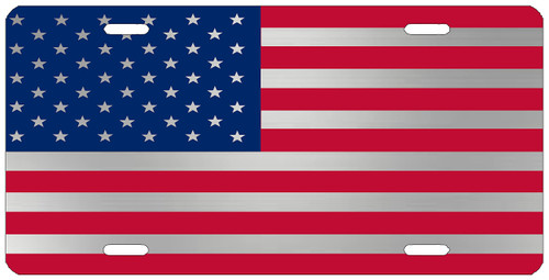 Rogue River Tactical USA Flag License Plate Novelty Auto Car Tag Vanity Gift American Patriotic US Metallic Silver