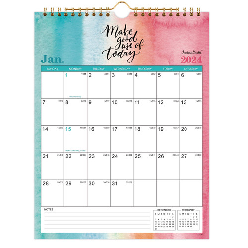 2024 Calendar - Wall Calendar 2024 with 12 Months, Jan.2024 - Dec.2024, 8.4" x 11", Twin-Wire Binding + Hanging Hook + Blocks with Julian Dates, Perfect Wall Calendar for Organizing - Blue