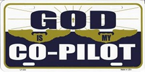 SMART BLONDE God is My Co Pilot Metal License Plate