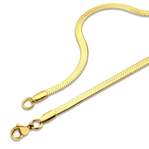 555Jewelry Stainless Steel Herringbone Chain Necklace for Women, Flat Snake Necklace for Girls, ?Snake Chain Necklace for Men, Elegant Chain Necklace, Gold, 24 Inch Chain