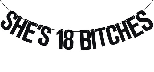 Happy 18th Birthday Banner, Time To Adult, 18 & Adultish, Funny 18th Birthday Party Decorations for Girls Black Glitter