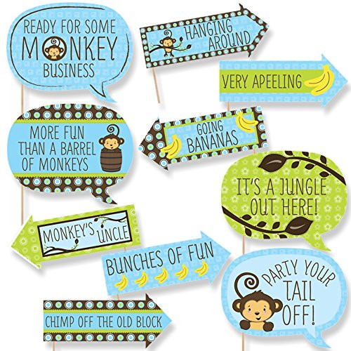 Funny Blue Monkey Boy - Baby Shower or Birthday Party Photo Booth Props Kit - 10 Piece