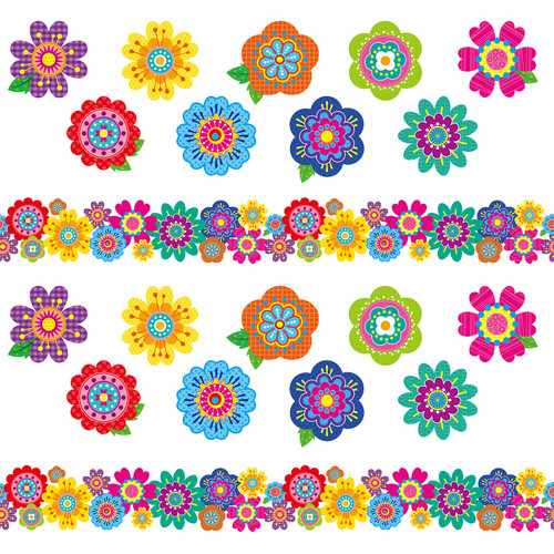 67 Pieces Flower Bulletin Boards Set Summer Spring Colorful Flower Cutouts Borders Classroom Floral Bulletin Board Borders Versatile Flower Trim for Preschool School Party Decoration(Mixed Flowers)