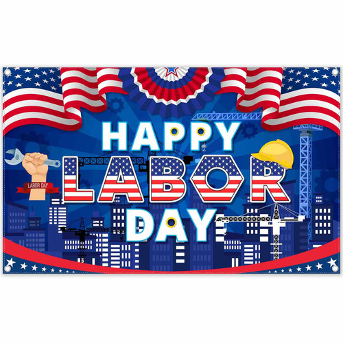 YCUCUEI 72x43inch Happy Labor Day Photography Backdrop American Flags Stars Stripes Background Worker Holiday Celebration Party Decorations Photo Banner Booth