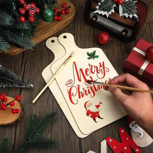 5 Pack Unfinished Wood Cutting Board Craft with Handle, Wooden Paddle Cheese Bread Board Set Chopping Board Serving Tray for Craft DIY Christmas Home Kitchen Cooking Decor